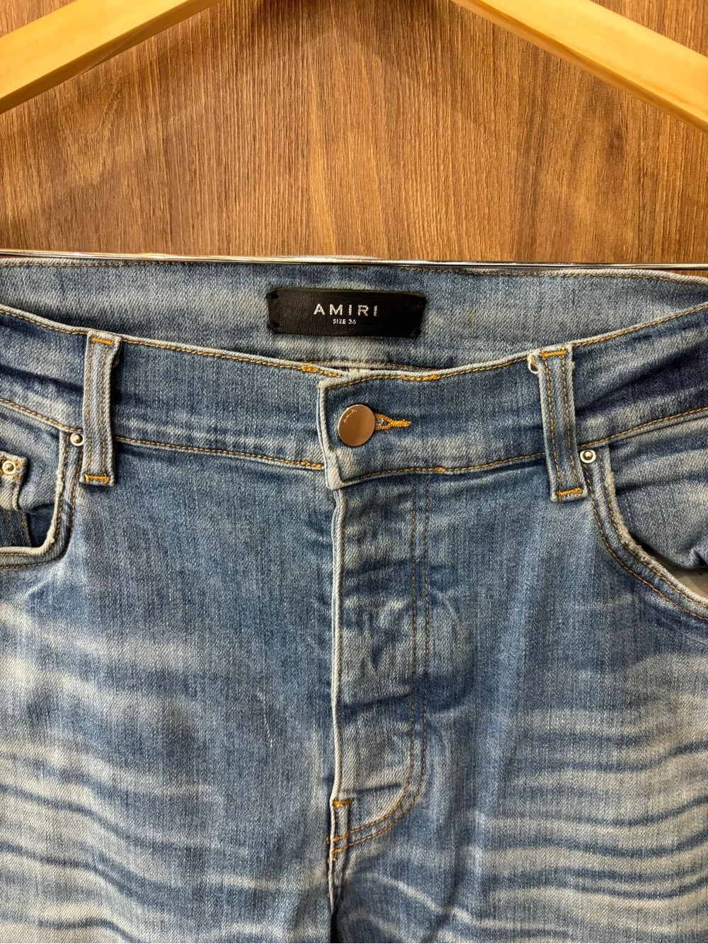 AMIRI Men’s Blue Faded Distressed Skinny Jeans Size 36 Used